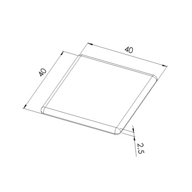 Schéma cotes - Embout profilé aluminium - Rainure 5 mm – Section 40x40 mm - Elcom shop