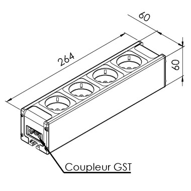 Bloc prise - 8 mm - 264 mm - 4 Prises - EU