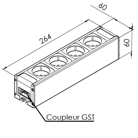 Bloc prise - 8 mm - 264 mm - 4 Prises - EU - ESD