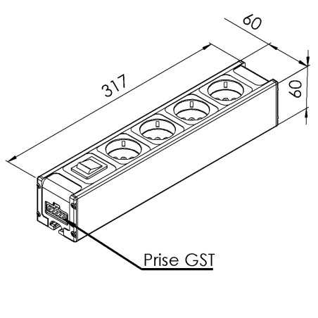 Bloc prise - 8 mm - 317 mm - 1 int Var - 4 Prises - EU