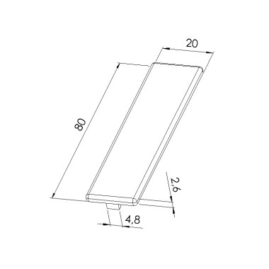 Schéma cotes - Embout profilé aluminium - Rainure 5 mm – Section 80x20 mm - Elcom shop