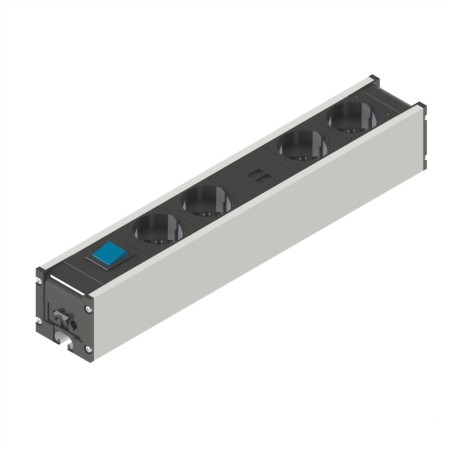 Bloc prise - 8 mm - 370 mm - 1 int - 4 Prises - EU - 2 Prises USB