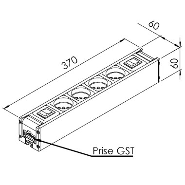 Bloc prise - 8 mm - 370 mm - 1 int In - 1 int out Var - 4 Prises - EU