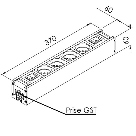 Bloc prise - 8 mm - 370 mm - 1 int In - 1 int out Var - 4 Prises - EU - ESD