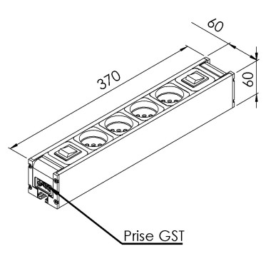 Bloc prise - 8 mm - 370 mm - 1 int In - 1 int out - 4 Prises - EU