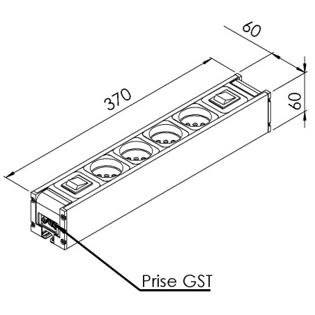 Bloc prise - 8 mm - 370 mm - 1 int In - 1 int out - 4 Prises - EU - ESD