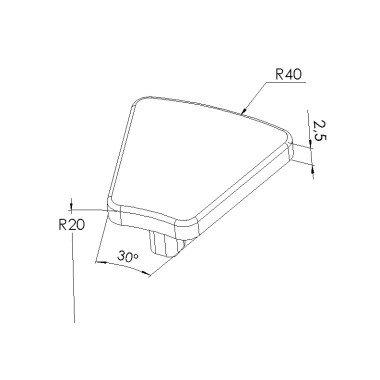 Schéma cotes - Embout profilé aluminium de Rainure 5 mm – Section R20/40mm - 30° - Elcom shop