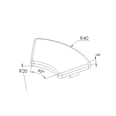 Schéma cotes - Embout profilé aluminium - Rainure 5 mm – Section R20/40mm - 60° - Elcom shop