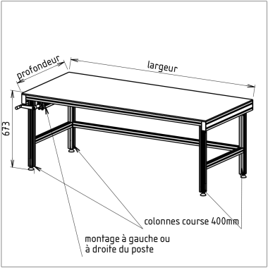 Poste de travail - 1500x700 mm - Hydraulique - 4 colonnes