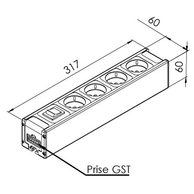 Bloc prise - 8 mm - 317 mm - 1 int Var - 4 Prises - EU - ESD