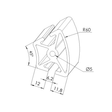 Schéma cotes - Profilé aluminium (Coupe max 6 m) – Rainure 6 mm – Section R30/60-45° - Elcom shop