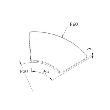 Schéma cotes - Embout profilé aluminium - Rainure 6 mm – R30/60-60° - Elcom shop