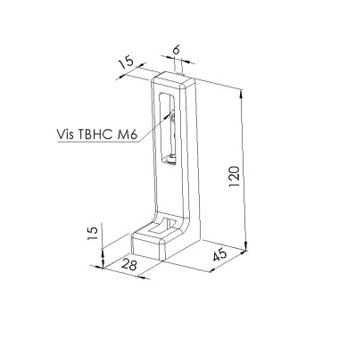 Schéma cotes - Ancrage fixation au sol réglable profilé aluminium – 6 mm - Elcom shop