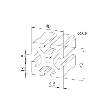 Schéma cotes - Profilé aluminium (Coupe max 6 m) – Rainure 8 mm – Section 40x40 mm - lourd - Elcom shop