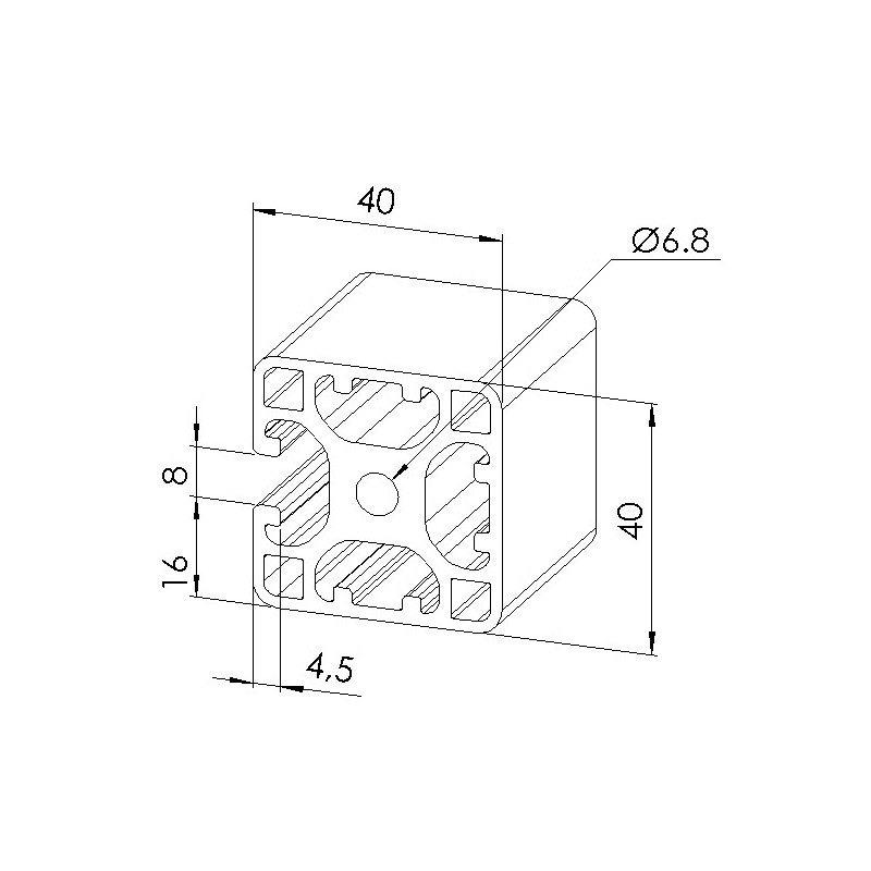 Equerre profilé aluminium – Multi-rainures – 40x40 mm - elcom shop