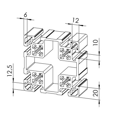 Profilé aluminium – Rainure 10 mm – 100x100 mm – Léger