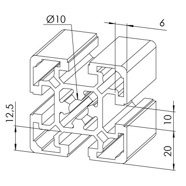 Profilé aluminium – Rainure 10 mm – 50x50 mm – Léger