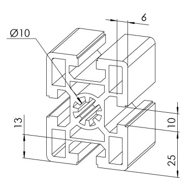 Profilé aluminium – Rainure 10 mm – 60x45 mm – Léger