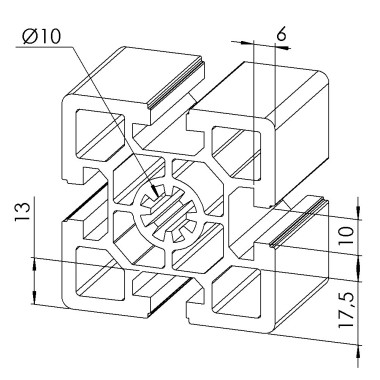 Profilé aluminium – Rainure 10 mm – 60x60 mm – Lourd