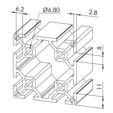 Profilé aluminium - Rainure 8 mm - Section 60x60 mm - Léger