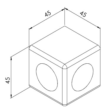 Raccord d’angle cube profilé aluminium – 10 mm – 45 mm – 2D