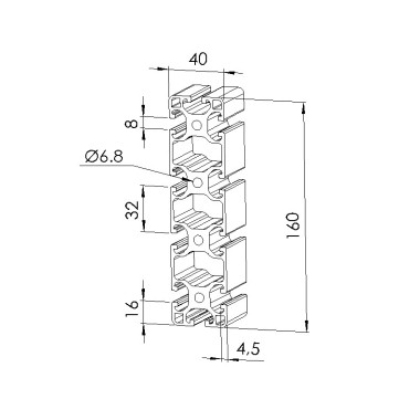 Schéma cotes - Profilé aluminium (Coupe max 6 m) – 8 mm – Section 160x40 mm - Léger - Elcom shop