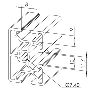 Profilé aluminium d’encadrement - Rainure 8+10 mm – 45x30 mm