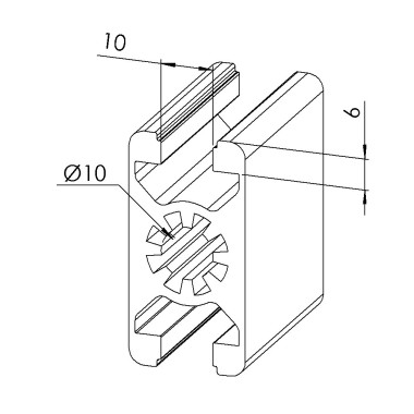 Profilé aluminium – Rainure 10 mm – 45x22.5 mm - Léger