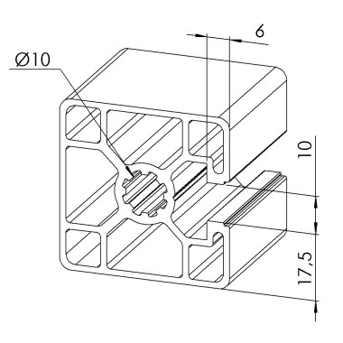 Profilé aluminium – Rainure 10 mm – 45x45 mm - 3N - Léger