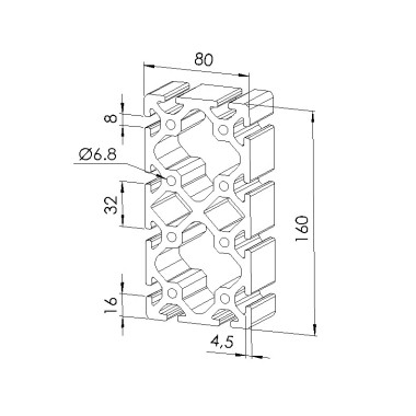 Schéma cotes - Profilé aluminium (Coupe max 6 m) – Rainure 8 mm – 160x80 mm - Lourd - Elcom shop