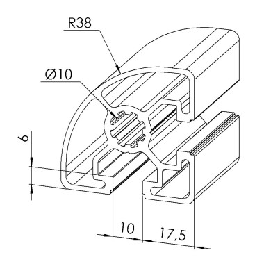 Profilé aluminium - Rainure 10 mm – Section R45-90° - Léger