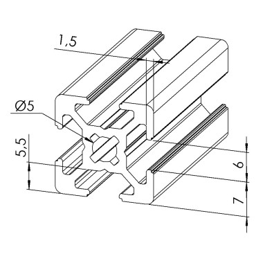 Profilé aluminium – Rainure 6 mm – 20x20 mm