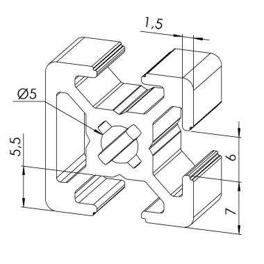 Profilé aluminium – Rainure 6 mm – 20x20 mm - 1N - Léger