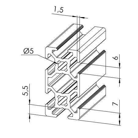 Profilé aluminium – Rainure 6 mm – 40x20 mm - Léger