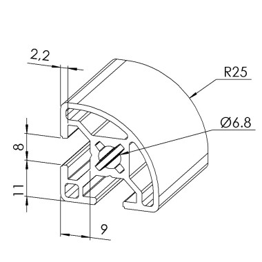 Profilé aluminium - Rainure 8 mm - Section R30-90°