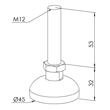 Pied profilé aluminium – D45 – M12x85