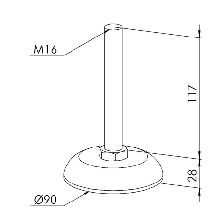 Pied profilé aluminium – D90 – M16x145