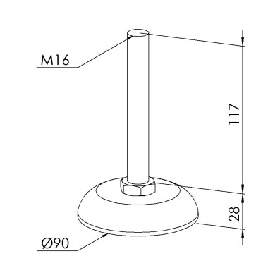Pied profilé aluminium – D90 – M16x145