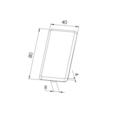 Schéma cotes - Embout profilé aluminium  – Rainure 8 mm – Section 80x40 mm - Elcom shop