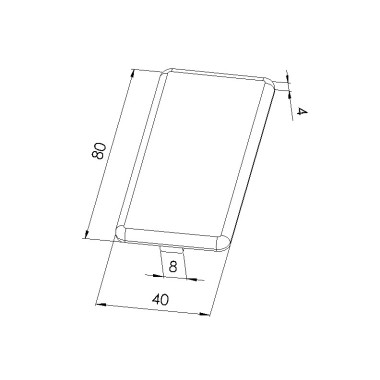 Schéma cotes - Embout profilé aluminium  – Rainure 8 mm – Section 80x40 mm - gris - Elcom shop