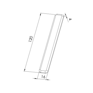 Schéma cotes - Embout profilé aluminium - Rainure 8 mm – Section 120x16 mm - Noir - Elcom shop