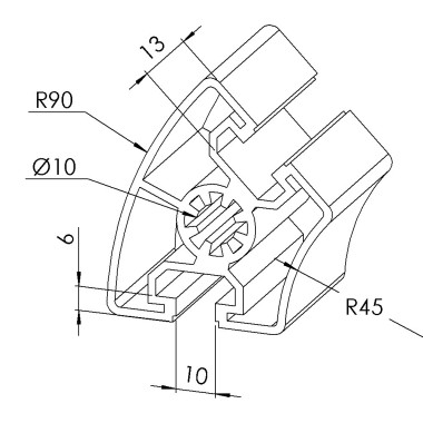 Profilé aluminium - Rainure 10 mm – Section R45/90-45° - Léger