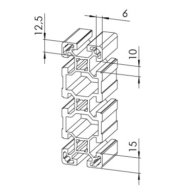 Profilé aluminium (Barre de 6 m) – Rainure 10 mm – 120x40 mm – Léger