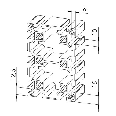 Profilé aluminium (Barre de 6 m) – Rainure 10 mm – 120x80 mm – Léger