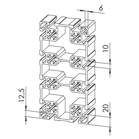 Profilé aluminium (Barre de 6 m) – Rainure 10 mm – 200x100 mm – Léger