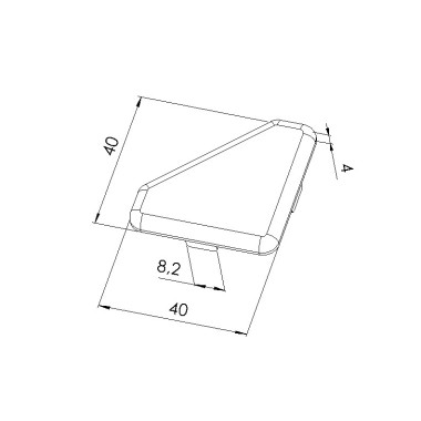 Schéma cotes - Embout profilé aluminium - rainure 8 mm - section 40x40mm - 45° - Elcom shop