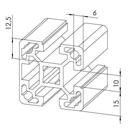 Profilé aluminium (Barre de 6 m) – Rainure 10 mm – 40x40 mm – Léger - 1N