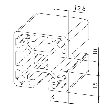 Profilé aluminium (Barre de 6 m) – Rainure 10 mm – 40x40 mm - 2N90 – Léger