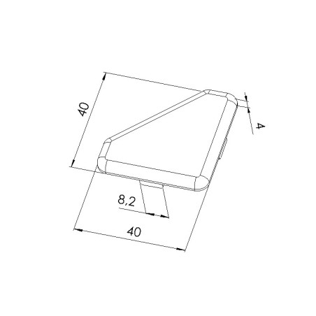 Schéma cotes - Embout profilé aluminium - Rainure 8 mm – Section 40x40-45° - Gris - Elcom shop