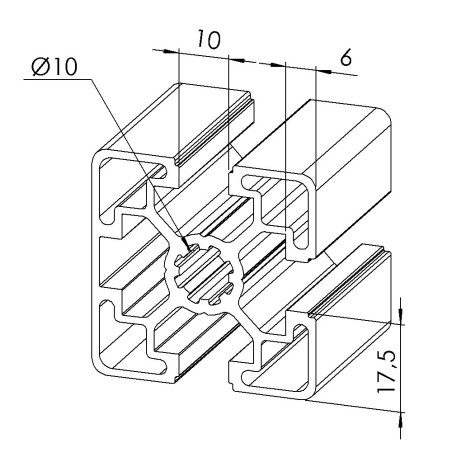 Profilé aluminium (Barre de 6 m) – Rainure 10 mm – 45x45 mm - 1N